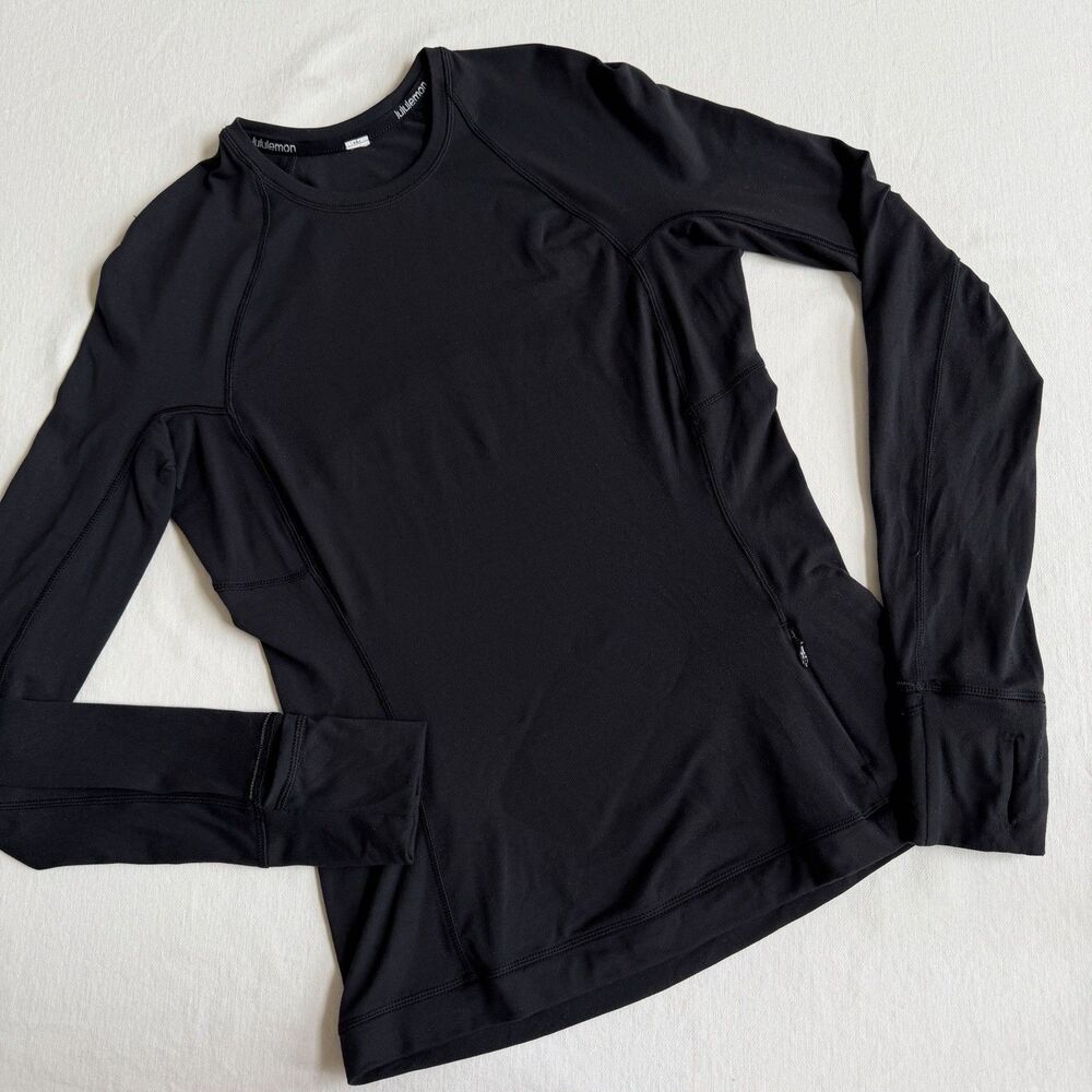 Lululemon Rulu Run Long Sleeve Athletic Top Black Sz 6 Thumbholes Zipper Pocket
